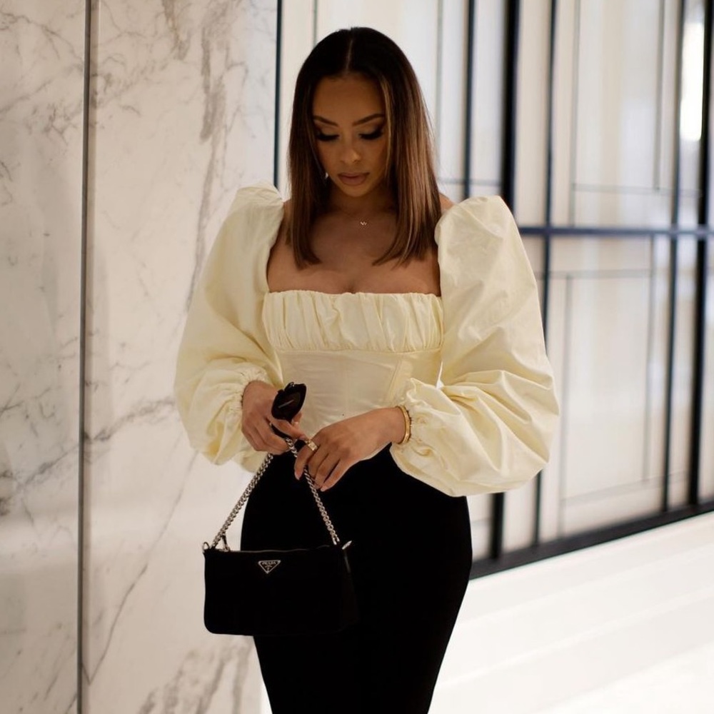 House of cb Miriam lemon balloon sleeve corset top